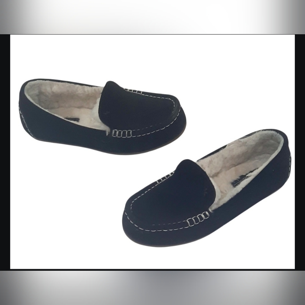Koolaburra by UGG Womens Sz 6 Outdoor Indoor Black Suede Slipper Faux Fur Lined